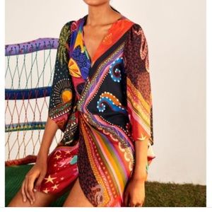 NWT Farm Rio Diagonal Scarf Mini Wrap Dress Sz Md